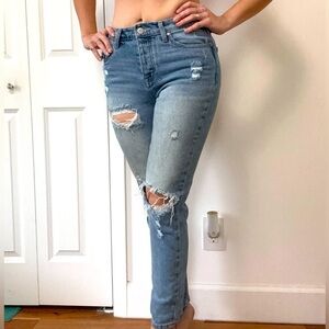 Altar’d state 2000’s style button up skinny jeans light wash, distressed